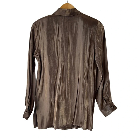 Vintage 90s ‎ / Y2K gold bronze lamé button down shirt 4 petite - Picture 6 of 7
